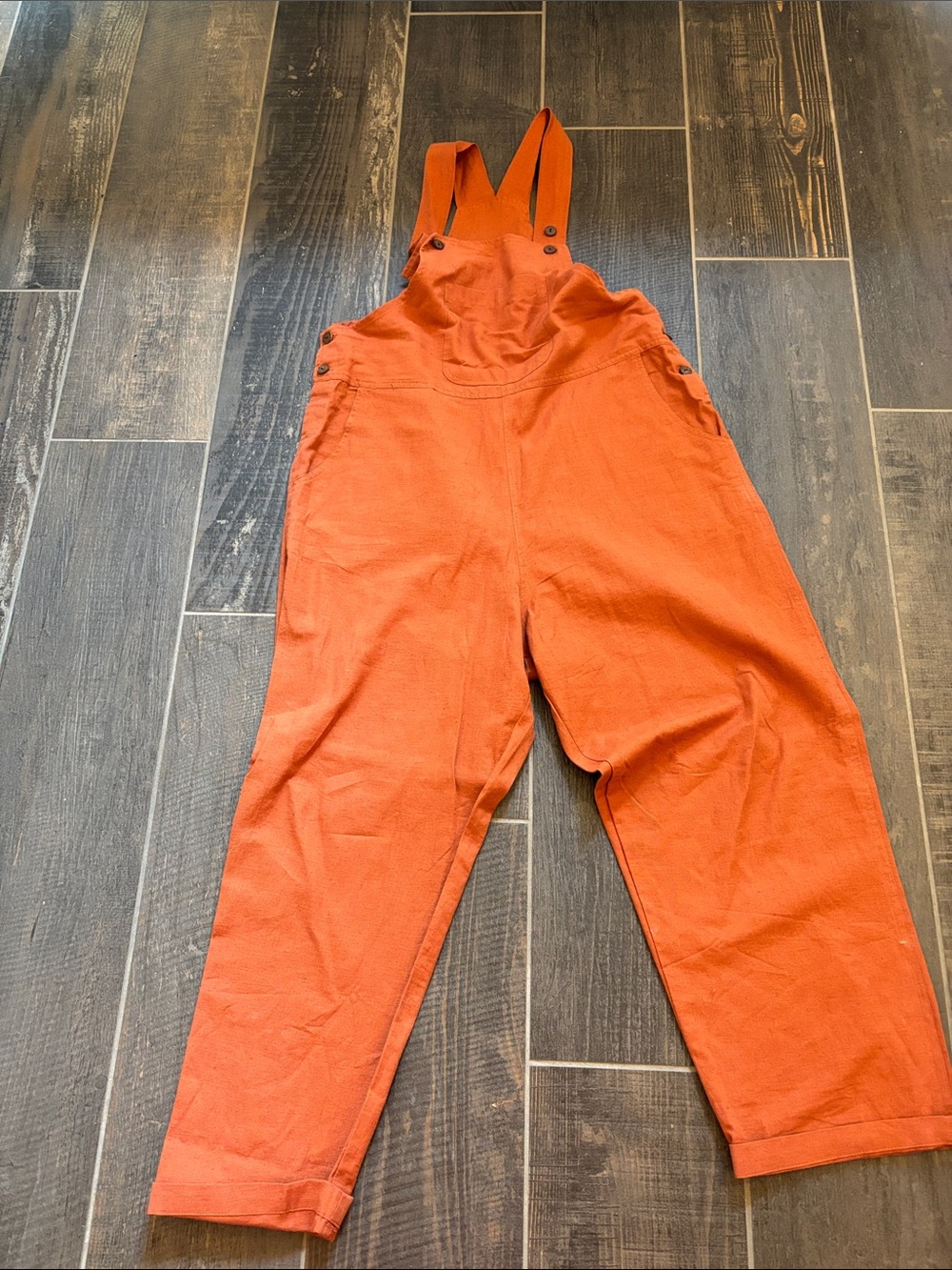 Women's Rust Orange Denim Overalls with Adjustable Straps